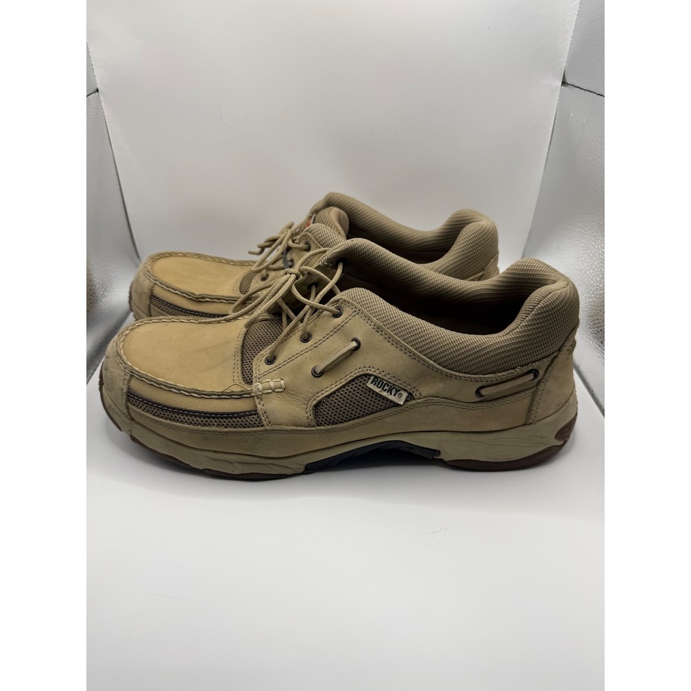 Rocky Hydro-Ports Mens 14 M Tan Leather Mesh Boat Shoes Moc Toe Oxfords 4612 - Picture 3 of 10